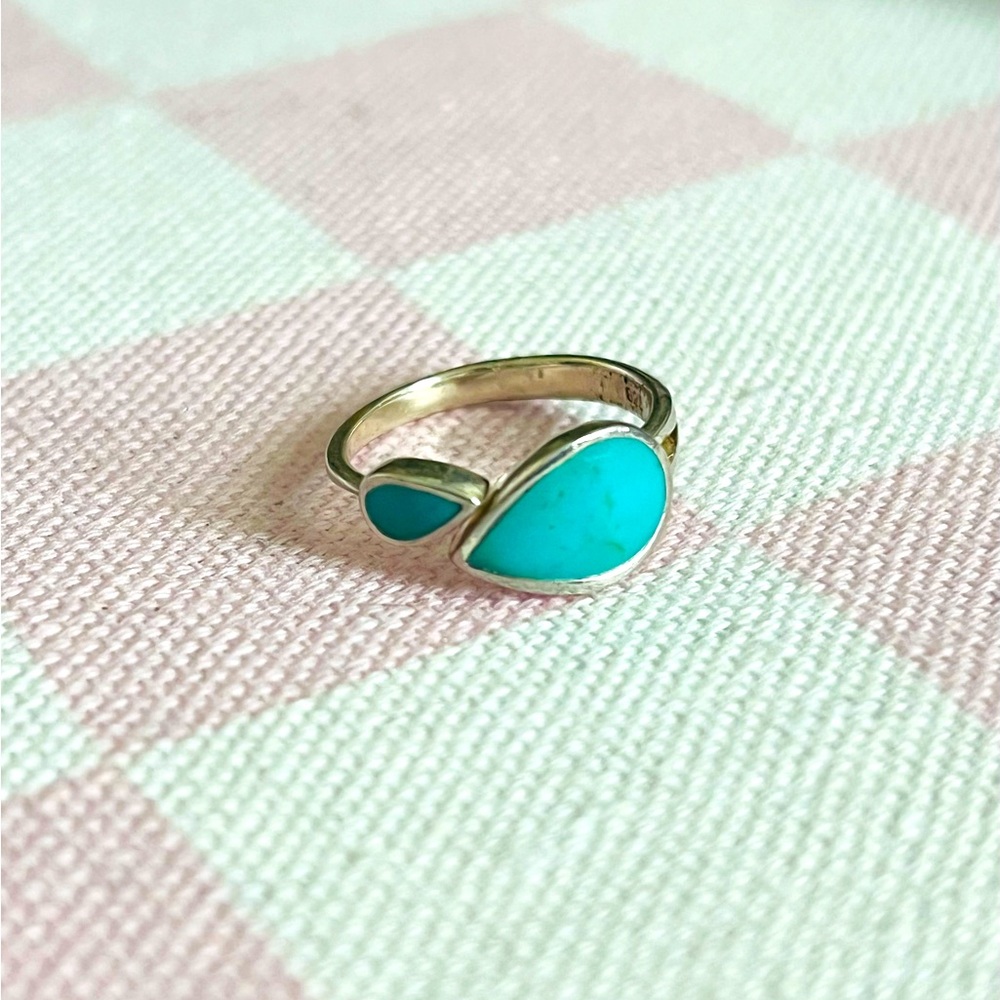 Designer Marsala Blue Inlay Rain tear drop Sterling silver 925 Ring Size 8